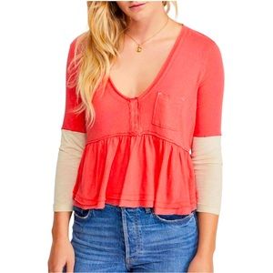 Free People Mine Camelia Blouse size Large Red and Creme